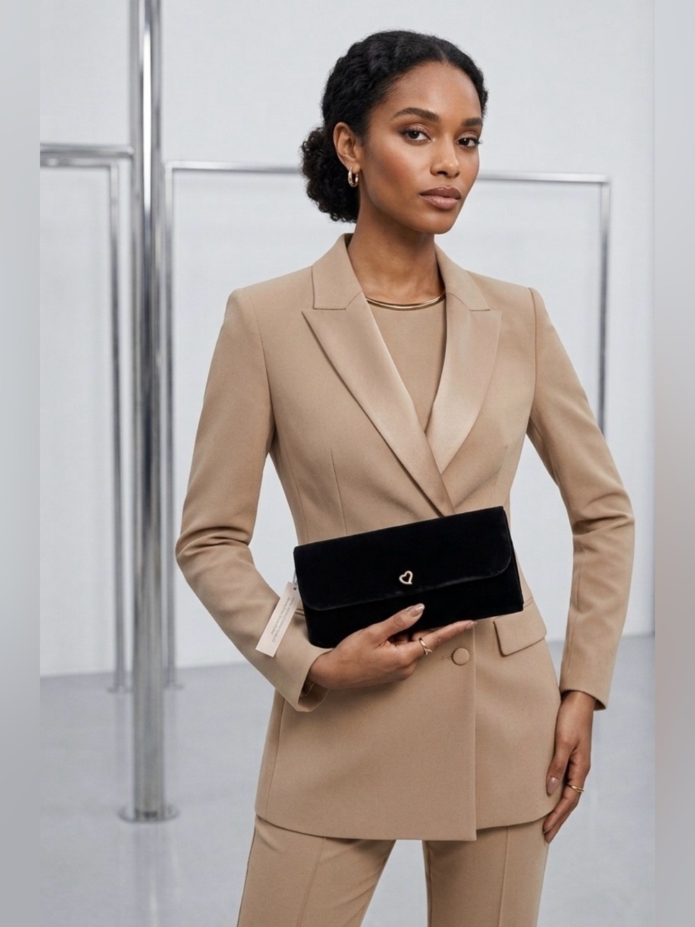 Victoria's Secret Black Velvet Clutch with Gold Heart Accent